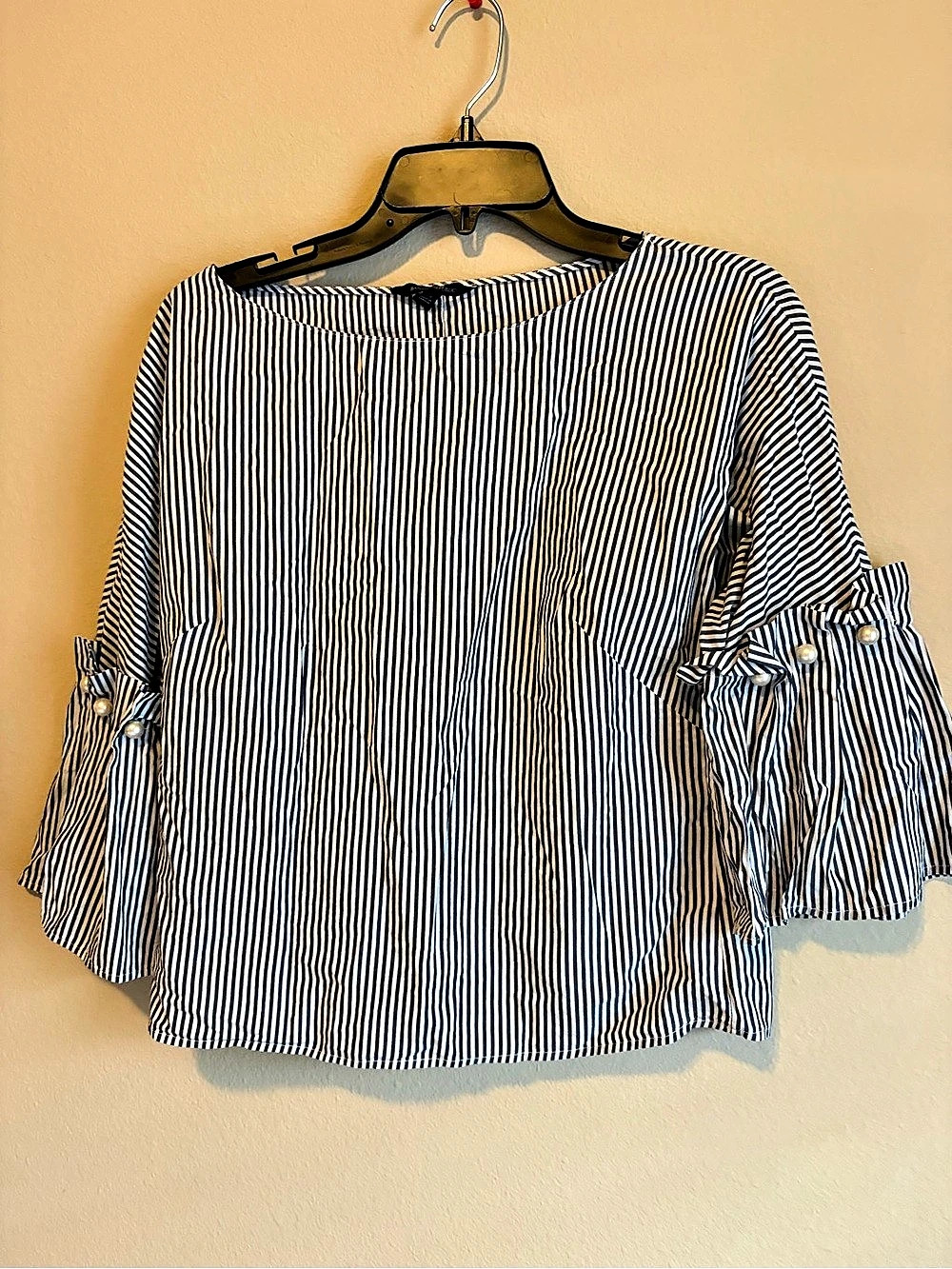 Banana Republic Striped Cotton Blouse Blue & White Like New